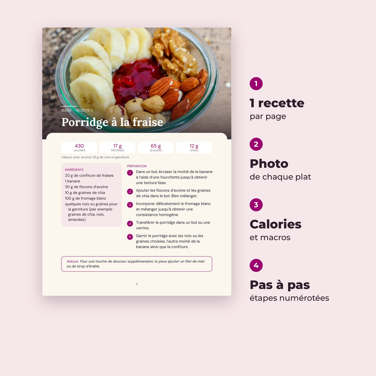 Exemple de recette avec photo, calories et macros