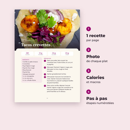 Exemple de recette avec photo, calories et macros